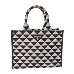 PRADA Triangle Jacquard 2-Way Canvas Tote Bag, Navy/White, 1BA354, Women's