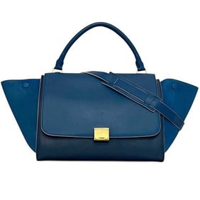Celine 2-way bag Trapeze f-24240 Blue Navy Leather S-VP-4125/S-MM-4145 CELINE handbag flap shoulder