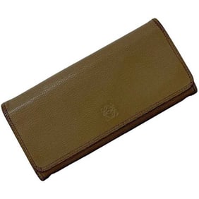 LOEWE Bifold Long Wallet ec-24228 Beige Amazona Leather 061110 Flap Anagram Women's Men's