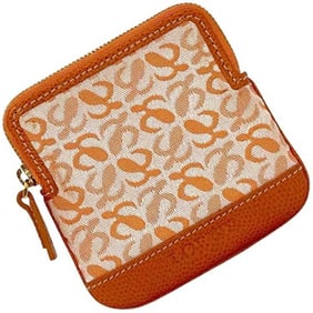 Loewe Coin Case ec-24127 Orange Anagram Canvas Leather Pouch for Men and Women