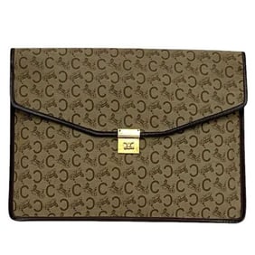 Celine clutch bag ec-24121 beige brown C Macadam canvas leather CELINE metal fittings flap women's