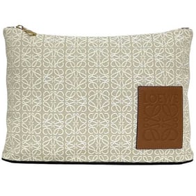 LOEWE Clutch Bag Oblong Pouch f-24238 Natural Beige Brown Anagram C821C63X05 Jacquard Canvas Leather
