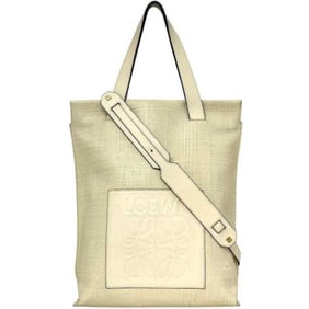LOEWE 2-way Shopper Bag f-24212 Ivory White Linen Anagram 330.17.K01 Leather 261601 Crossbody Tote
