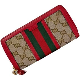 Gucci Round Long Wallet f-24213 Red Beige Web Stripe 353651 Canvas Leather 0416 GUCCI Tassel GG