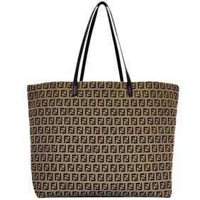 Fendi FF Tote Bag f-24261 Beige Brown Zucchino 8BH025 Canvas Leather FENDI Women's and Men's