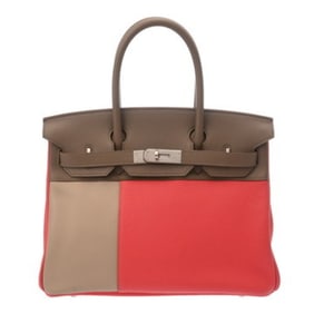HERMES Birkin 30 Kazac Etoupe/Argile/Rose Jaipur, P Stamp (circa 2012), Women's Taurillon/Swift