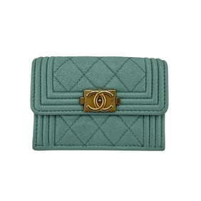 CHANEL Boy Chanel Mint Tri-fold Wallet Blue Women's
