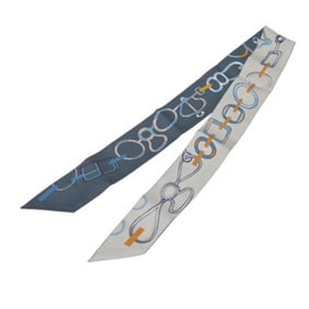 HERMES Twilly DO RE BOUCLES Blue Women's 100% Silk Scarf Muffler