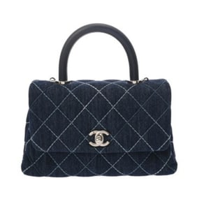CHANEL Matelasse Top Handle Flap Bag, XS, Blue, A92990, Women's Denim Handbag, Like New