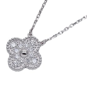 Van Cleef & Arpels Vintage Alhambra Necklace for Women, 750WG White Gold with Diamonds, Polished