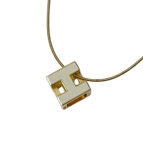 Hermes Hermès Necklace, Caju d'Ache H Cube, Women's, White Gold, Pendant
