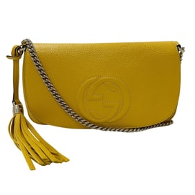Gucci Soho Shoulder Bag, Yellow Leather, 536224, Chain Shoulder, Tassel, Outlet, for Men and Women