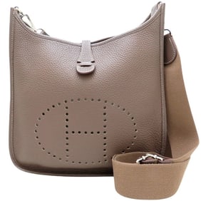 HERMES Evelyn 3 PM Shoulder Bag in Taurillon Clemence Etoupe Leather, 2012, 352676, Stamped with "P"