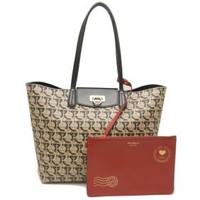 Salvatore Ferragamo Gancini Tote Bag, 21I0120726588, in Beige and Black Leather, Women's, 253139