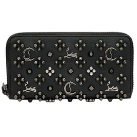 Christian Louboutin Men's Long Wallet, Leather, Black, Red, Silver Hardware, Studs, Logo, Icon