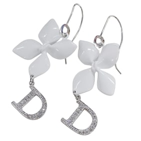 Christian Dior Dior Women's Flower Earrings, Silver with White Rhinestones, for Both Ears