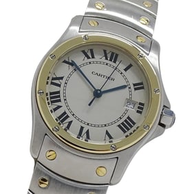 Cartier Santos Ronde MM Boys' Watch with Date, Quartz Movement, Stainless Steel, Gold, and Yellow