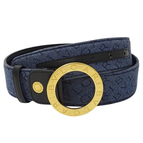 BVLGARI Men's Belt, Brand: BVLGARI, Logomania, Denim, Leather, Blue, Size 105/42
