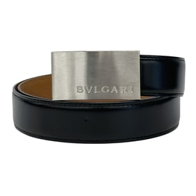 BVLGARI Men's Leather Belt in Black and Brown with Silver Hardware