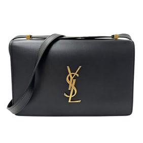 Saint Laurent Cassandra logo satchel shoulder bag in black leather with an accordion flap.