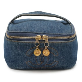 CHANEL Coco Mark Denim Vanity Bag Handbag Blue A07058