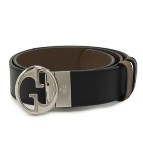 GUCCI 1973 Interlocking G Belt, Reversible Leather, Black and Mocha Brown, #95, 449715