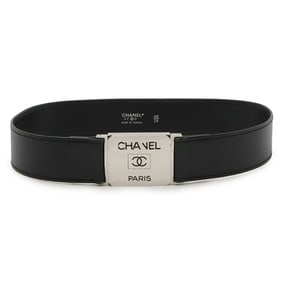 CHANEL Coco Mark Leather Black Plate Buckle #65 97 P