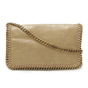 STELLA McCARTNEY Falabella Shoulder Bag, Chain Pochette, Faux Leather, Metallic Gold