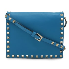 VALENTINO GARAVANI Valentino Garavani Rockstud Shoulder Bag/Clutch Bag in Blue Leather