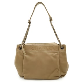 CHANEL Chain Shoulder Bag, Lambskin, Beige