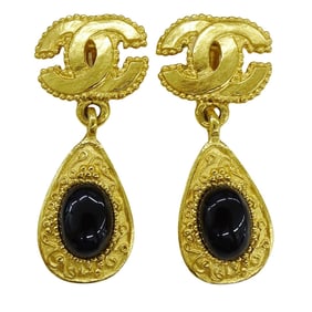CHANEL Women's GP Stone Teardrop Earrings with Coco Mark Design in Gold and Black (96A) for Both