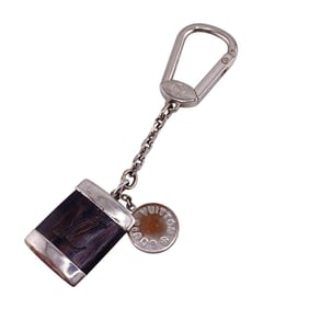 LOUIS VUITTON M65337 Porte Clevoix Bag Charm Wood Key Ring Case Men's Silver Unisex