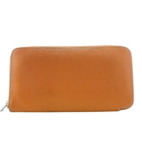 HERMES Azap Long Silkin Round Wallet, Brown, Unisex