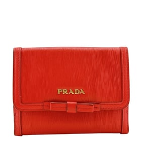 PRADA VITELLO MOVE FI Ribbon W Compact Wallet, Bi-fold Wallet with Coin Purse, Bill and Card Slots,