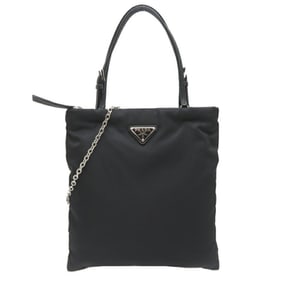 Prada Triangle Chain Shoulder Bag for Men and Women, 1BA252, Nylon, Black