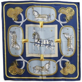 Hermes Carre 90 GRAND APPARAT Dressed Horse Silk Blue Women's Scarf