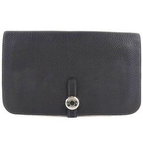 HERMES Hermes Dogon GM Togo navy blue ?C unisex long wallet