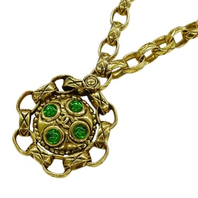 Chanel CHANEL Women's Necklace, GP Green Stone, Gripoa Coco Mark, Gold, Green, Size 23