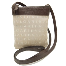 BVLGARI Bulgari Pochette 22588 Shoulder Bag Mania Canvas x Leather Beige Dark Brown 251709