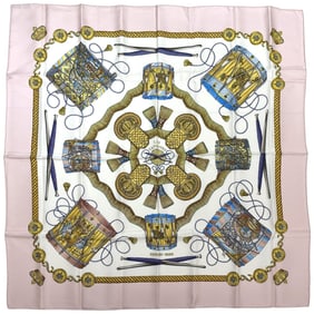 Hermès HERMES Carré 90 LES TAMBOURS scarf, women's silk scarf in pink and multicolor. Perfect for
