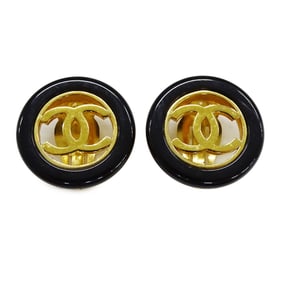 CHANEL Women's Earrings, Metal and Plastic with Coco Mark, Gold Black, 97A, for Both Ears
