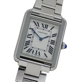 Cartier Tank Solo SM Quartz Watch for Women, Stainless Steel, Silver, Square, Polished, W5200013