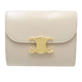CELINE Triomphe Small Wallet W1E-3264, Beige Leather, Women's, 181614