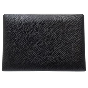 HERMES Calvi Duo Wallet/Coin Case, U Stamp, Epsom Leather, Black, Women's, 181592