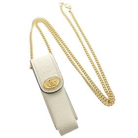 GUCCI Lipstick Case, Double G Leather, White, Women's, 615998, 181593