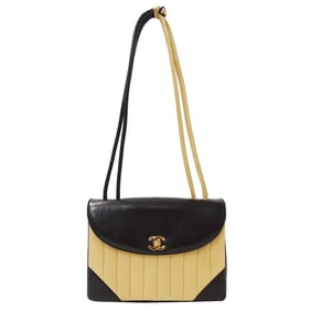 CHANEL Women's Mademoiselle Shoulder Bag in Black and Beige Lambskin with Gold Hardware