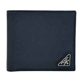 Prada Men's Saffiano Navy Bifold Wallet, Compact Mini Wallet
