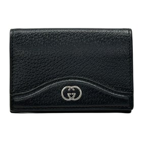 Gucci Men's New Brit Leather Card Case (739425) in Black with Silver Hardware and GG Logo