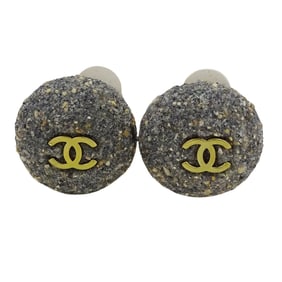 CHANEL Women's Earrings, GP Stone, Coco Mark, Gray Gold, 94P, for Both Ears