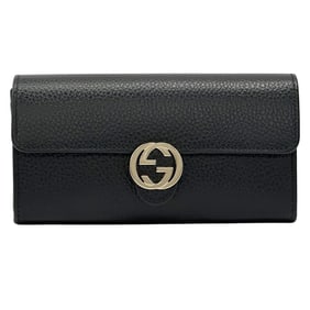 Gucci Women's Interlocking Long Wallet, Black Leather, 615524, Silver Hardware, Excellent Condition